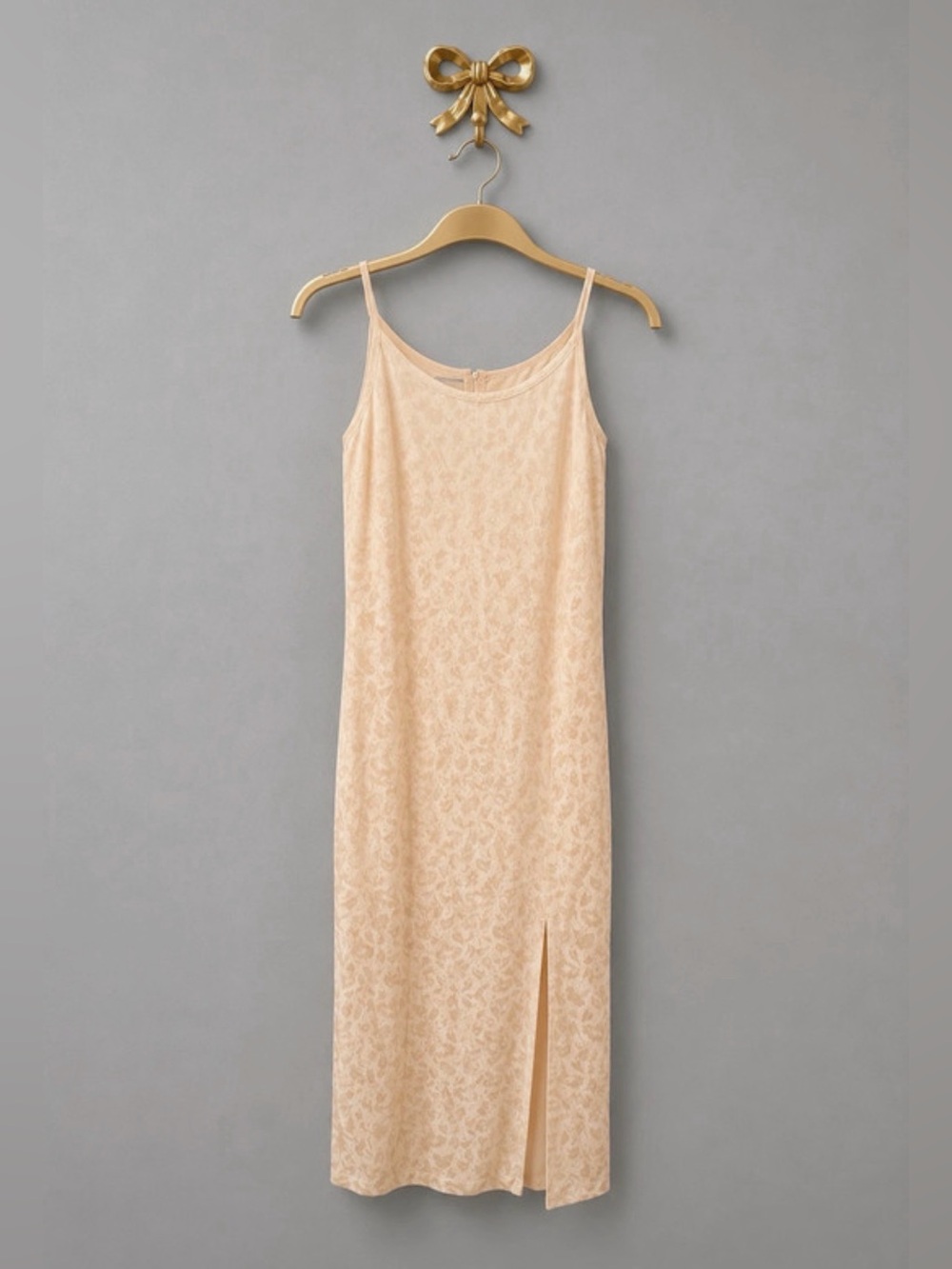 CDC Cream Floral-Pattern Slip Dress with Side Slit